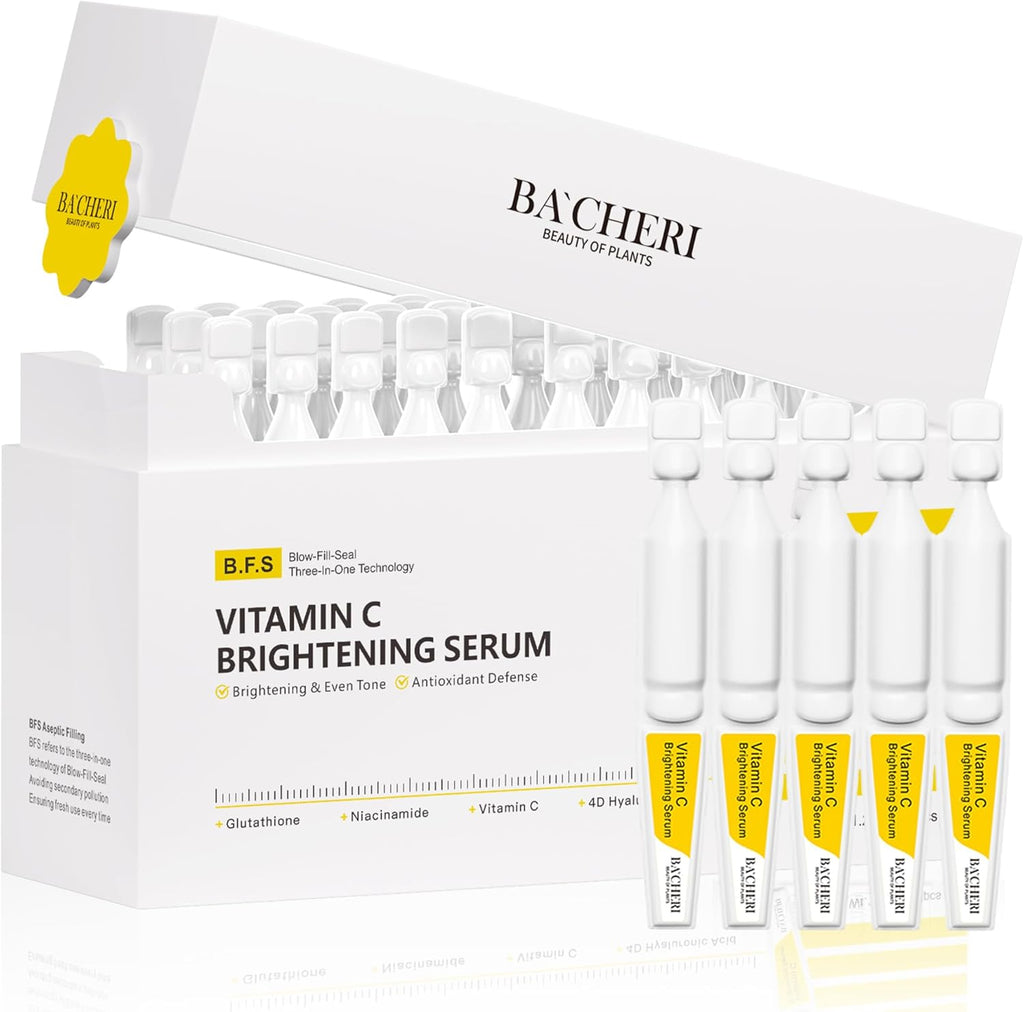 Vitamin C Brightening Serum for Face, Antioxidant Hydrating Ampoules with Glutathione, Niacinamide & Hyaluronic Acid, Daily Skincare for Uneven Tone, Dark Spots & Sensitive Dry Skin, 1.2ml x 30