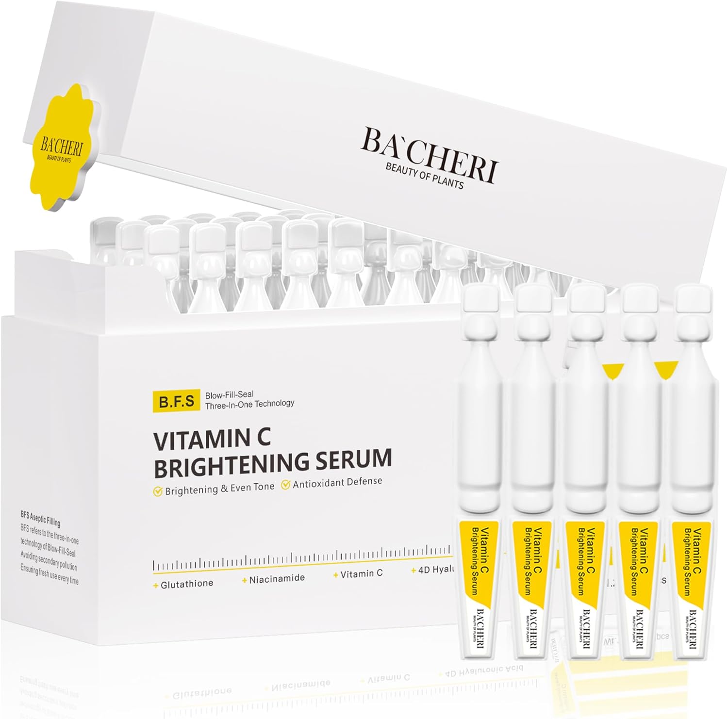 Vitamin C Brightening Serum for Face, Antioxidant Hydrating Ampoules with Glutathione, Niacinamide & Hyaluronic Acid, Daily Skincare for Uneven Tone, Dark Spots & Sensitive Dry Skin, 1.2ml x 30
