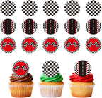 15pcs Edible Race Car Cupcake Toppers, Glutinous Rice Paper Black and White Checkered Cupcake Toppers Pre-Cut Edible Decoration Supplies for Racing Baby Shower Birthday Party