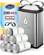 Teivio 6 Gallon 200pcs Strong Drawstring Trash Bags Garbage Bags, Bathroom Trash Can Bin Liners, Plastic Bags for home kitchen office, White