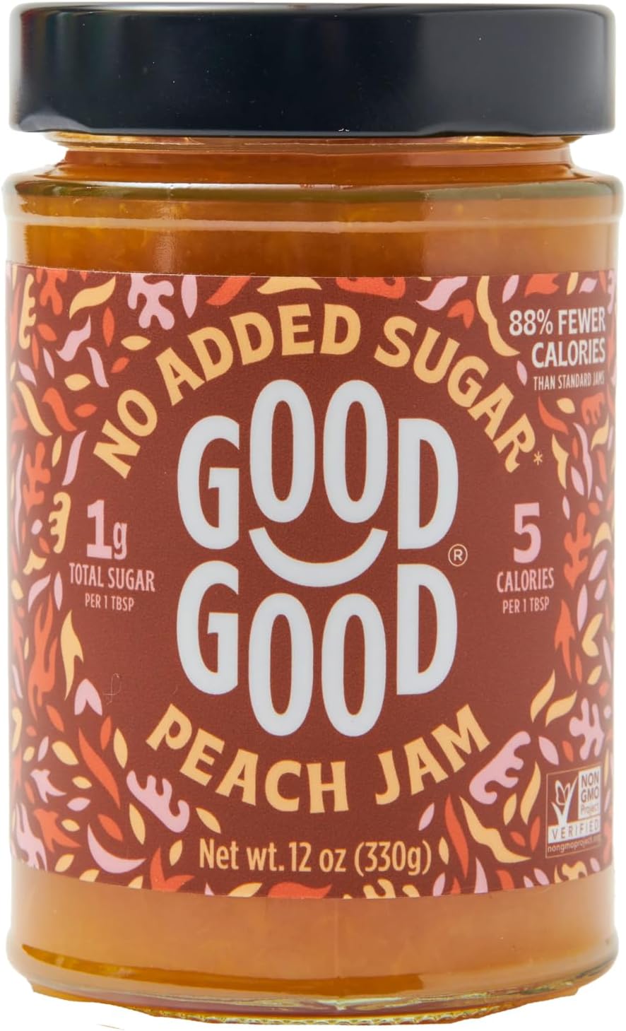 GOOD GOOD Peach Jam - No Added Sugar - Low Calorie - Gluten Free and Vegan - Diabetic and Keto Friendly - 12oz / 330g (Pack of 1)
