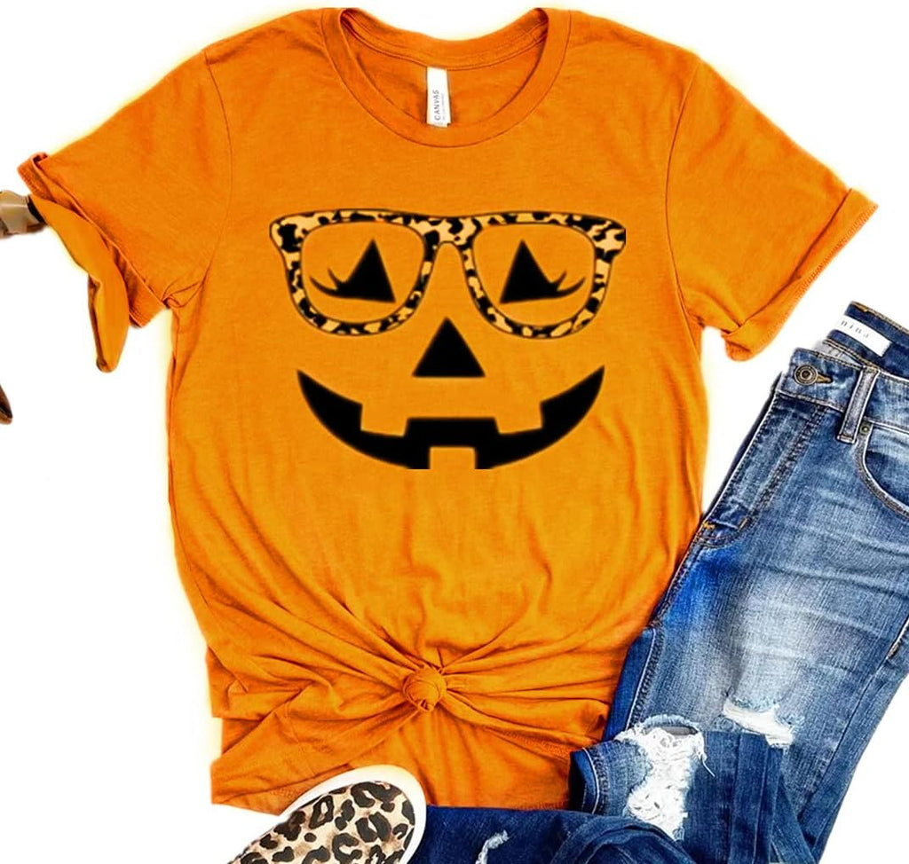 Halloween Pumpkin Shirt Women Funny Jack-O-Lantern Pumpkin Shirts Dancing Skeleton Ghost Halloween Thanksgiving Shirt