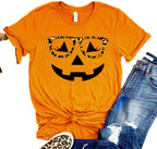 Halloween Pumpkin Shirt Women Funny Jack-O-Lantern Pumpkin Shirts Dancing Skeleton Ghost Halloween Thanksgiving Shirt
