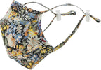 ililily Cotton Flower Patterned Face Cover Reusable Shield With Filter Pocket (Navy/Yellow)