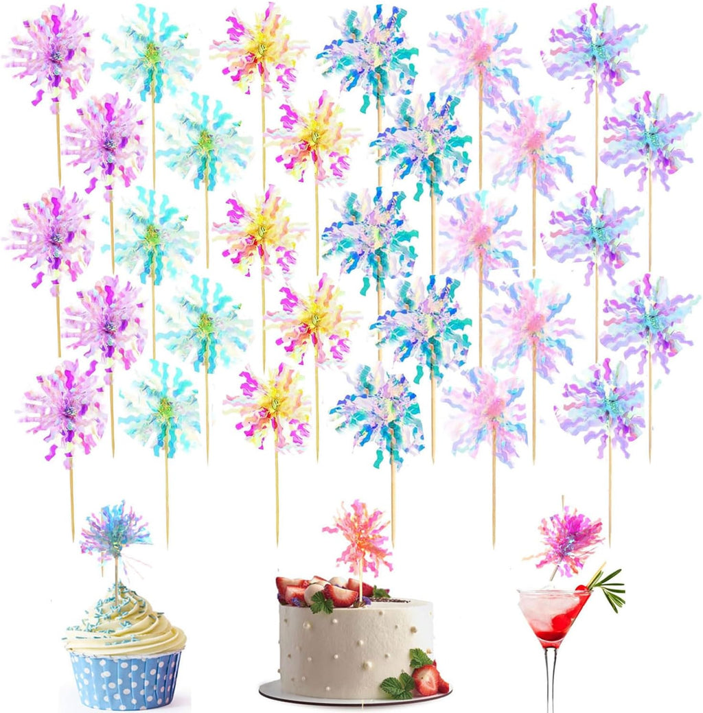 30Pcs Cupcake Toppers, Cake Decorating Kits, Sparkle Tinsel Firework Cake Toppers, Toothpicks Toppers For Baby Shower Diy Birthday Party Wedding Valentine's Day (30pc-Mixed)