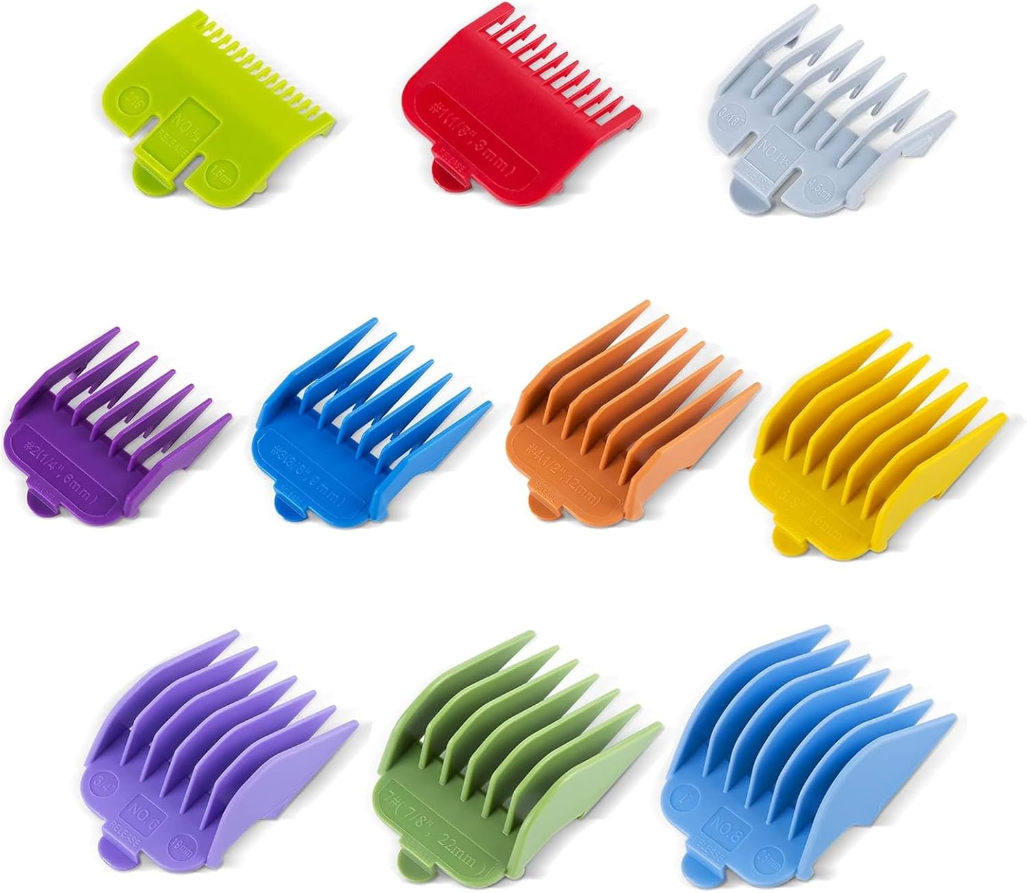 10 Pcs Color-Coded Hair Clipper Guards Cutting Guide Combs for Wahl and Surker Hair Clippers – Cutting Lengths from 1/16" to 1" (1.5mm to 25mm)