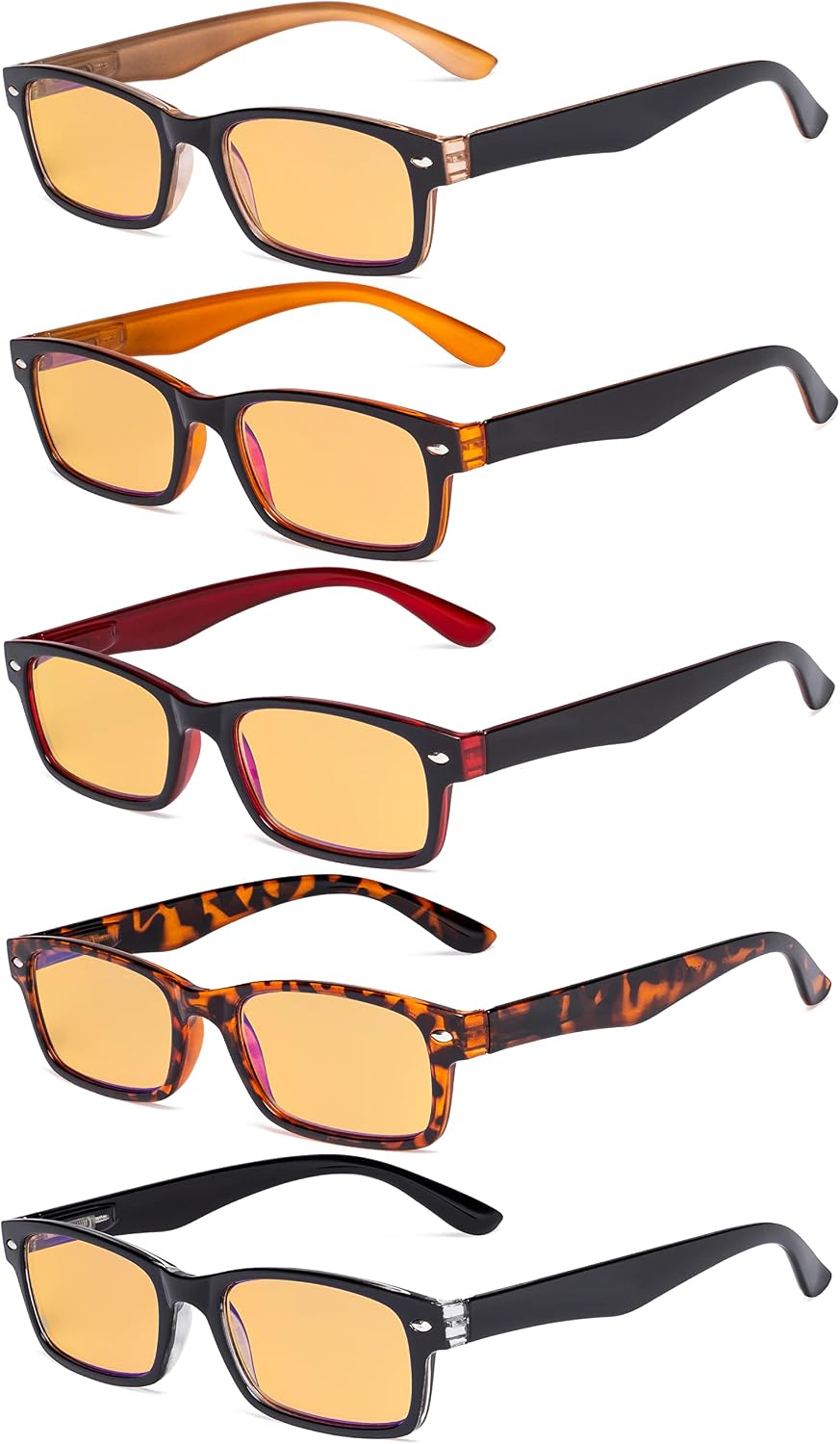 Eyekepper 5 Pack Blue Light Filter Glasses Classic Computer Reading Glasses Amber Tinted +1.50