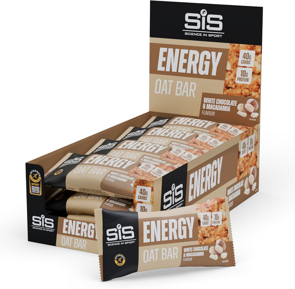 Science in Sport Energy Oat Bar - Oat Energy Bar for Elite Athletes - 40g Carbohydrates - 10g Protein - Balanced Nutrition Sports Snack - Vegan-Friendly - White Chocolate & Macadamia Flavor - 12 Count