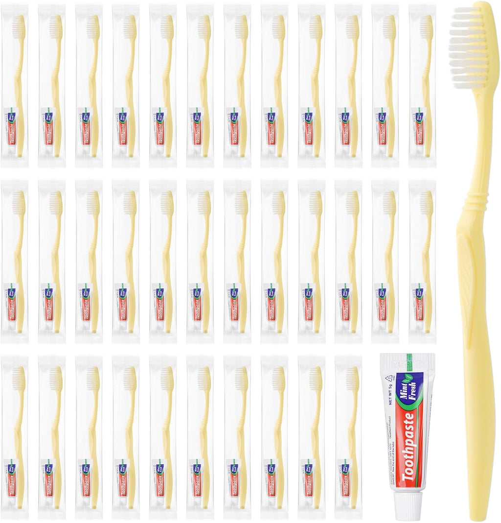 Disposable Toothbrush with Toothpaste Set, Individually Wrapped Soft Bristles Travel Size Manual Toothbrushes Kit in Bulk for Hotel/Travel/ Business/Donation/Homeless/Charity/Camping (50 Pack)