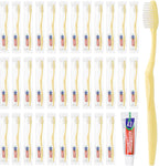 Disposable Toothbrush with Toothpaste Set, Individually Wrapped Soft Bristles Travel Size Manual Toothbrushes Kit in Bulk for Hotel/Travel/ Business/Donation/Homeless/Charity/Camping (50 Pack)