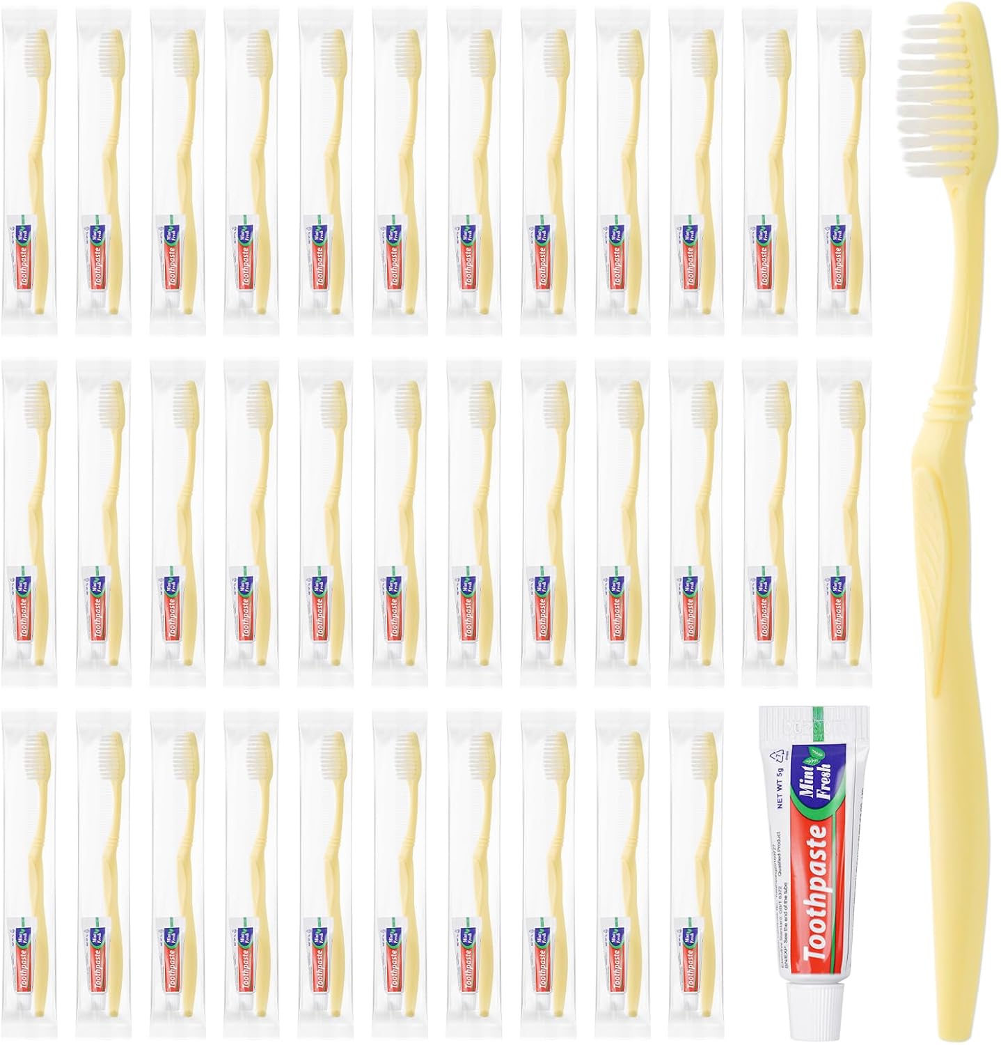 Disposable Toothbrush with Toothpaste Set, Individually Wrapped Soft Bristles Travel Size Manual Toothbrushes Kit in Bulk for Hotel/Travel/ Business/Donation/Homeless/Charity/Camping (50 Pack)