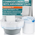 Vive Commode Liners with Absorbent Pads - Portable Toilet Bedside Chair Replacement Bags - Disposable Porta Potty Liners for Bariatric Standard Arm 3 in 1 Folding Buckets - Leakproof (72 Pack)