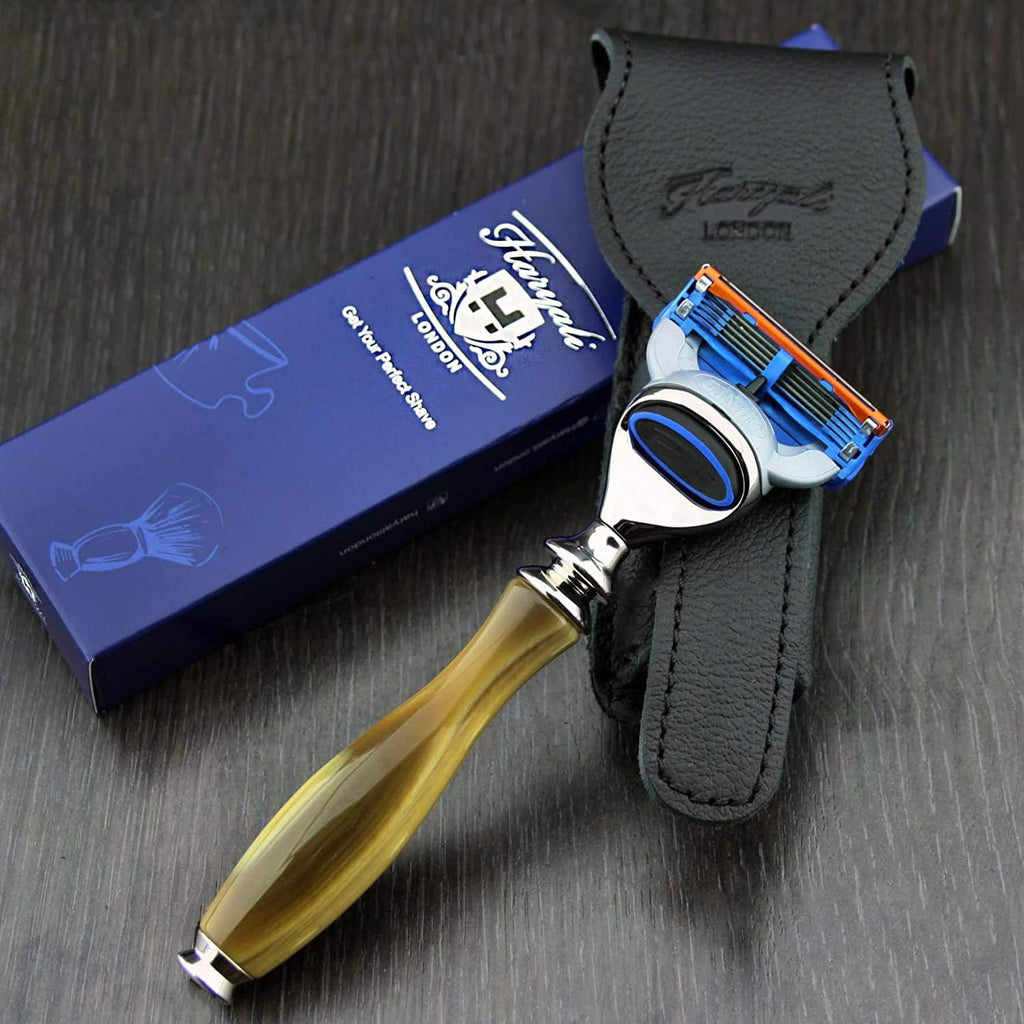 Haryali London 5 Edge Shaving Razor With Horn Replica Handle Beard and Mustache Safety Razor For Mens