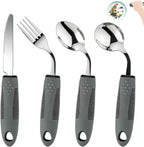 KintKita Adaptive Utensils for Elderly 4 Piece, 2.9 oz Weighted Silverware for Hand Tremors, 45°Angled Parkinsons Utensils for Elderly, Arthritis, Weak Hand Grip, Right-Handed Use