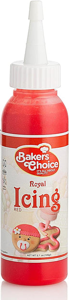 Red Cookie Icing - Ready to Use Royal Icing for Cookies - Decorating Squeeze Bottles with Piping Tube For Cookies, Cakes, Cupcakes and Treats - 3.7 oz. - Baker’s Choice