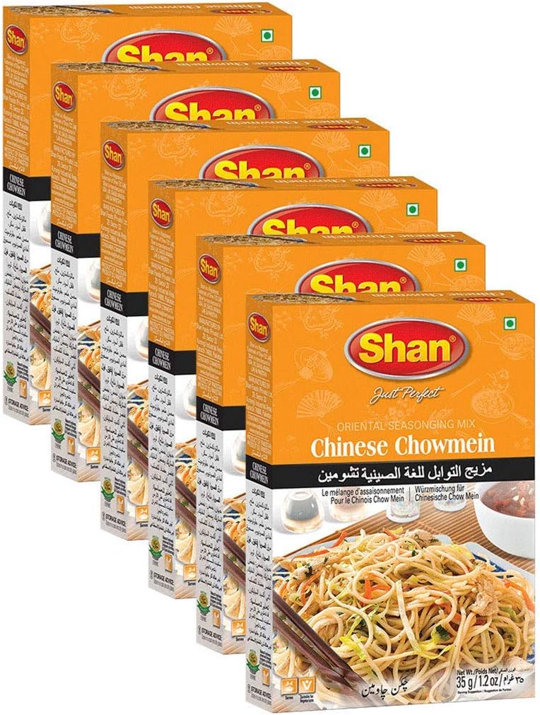Shan Chinese Chowmein Oriental Seasoning Mix 1.23 oz (35g) - Spice Powder for Stir Fried Noodles with Vegetables/Meat - Suitable for Vegetarians - Airtight Bag in a Box (Pack of 6)