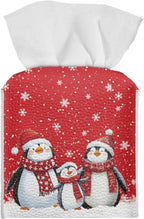 Christmas Penguin Tissue Box Cover Square Leather Tissue Holder Container for Bathroom Red Xmas Paper Box Holder Decorative Organizer for Tabletop