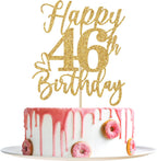 Happy 46th Birthday Cake Topper, 46th Birthday Decorations, Cheers to 46 Years, Hello 46, 46th Happy Birthday Party Supplies Gold Glitter