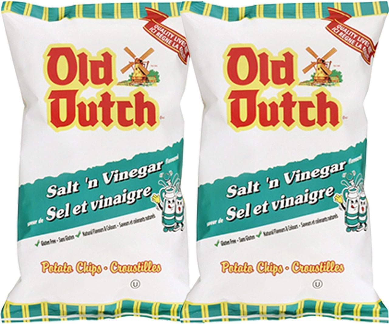 Old Dutch Salt & Vinegar Flavoured Potato Chips 255g - 2 X Large Bags {Imported from Canada} (2-Pack)