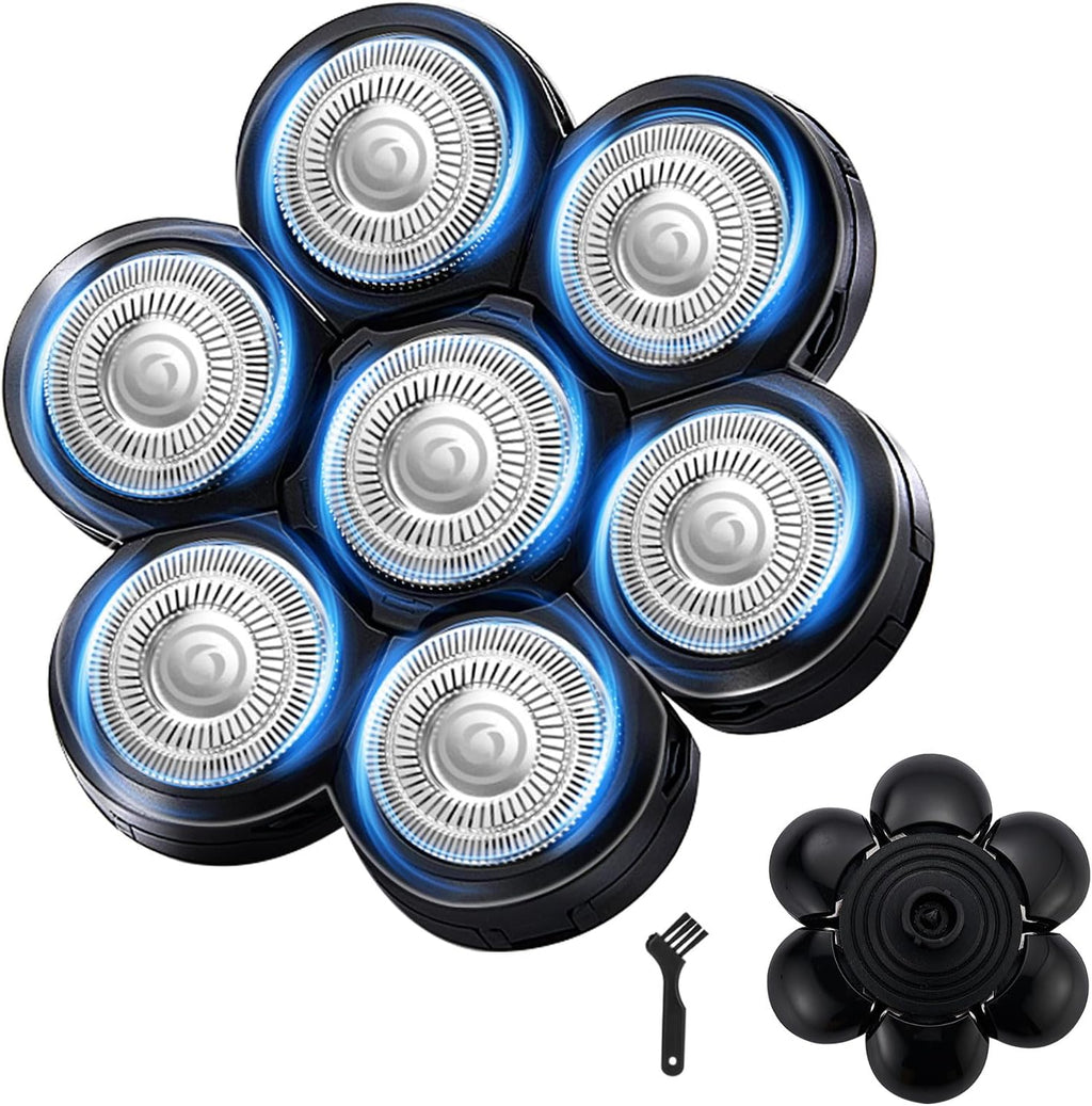 7 Blades Head Shaver Replacement Heads, Universal Fit for Electric Razors, Wet & Dry Use, 7D Floating Design, Stainless Steel Blade Heads, Ideal for Men's Face & Bald Head Shaving (1 Count)