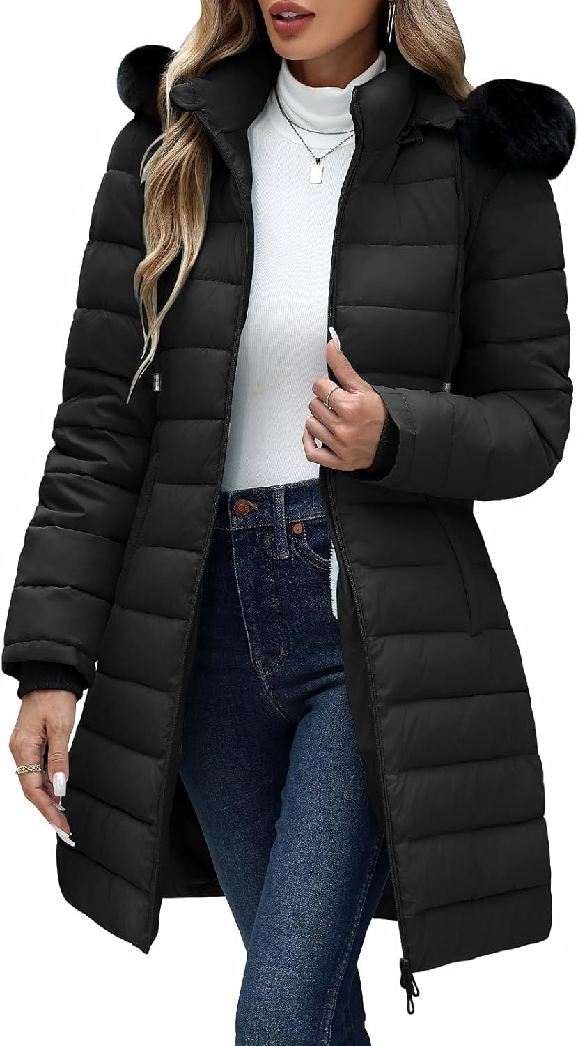 Yusongirl Winter Puffer Coat for Women Thickened Fleece Lined Warm Jackets with Detachable Hooded Waterproof Parka Coats