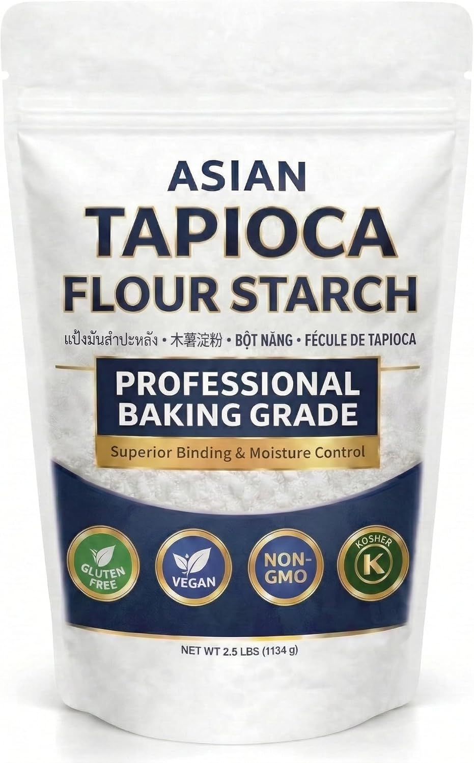 Tapioca Flour for Baking - Tapioca Starch Powder 2.5 lb Resealable Poly Bag - Non-GMO, Gluten Free, Vegan, Kosher, Plant Based, Cooking & Boba Pearls - Ideal for Thickening and Cooking Uses