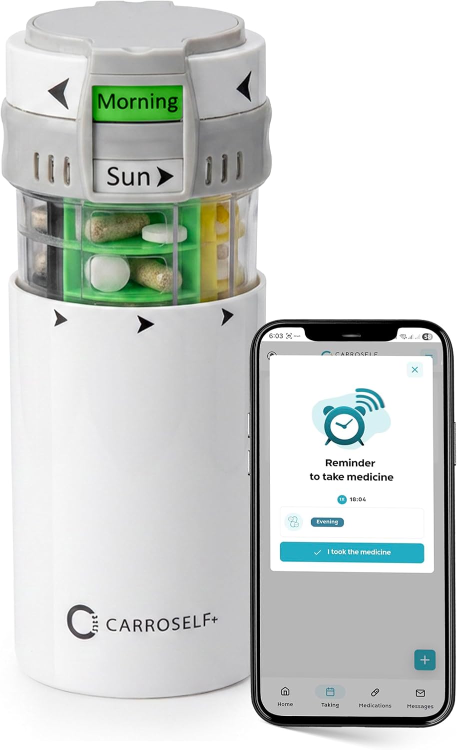 Smart Pill Dispenser for 4 Daily Doses – Weekly Pill Organizer with AM/PM Labels, Smooth-Sliding Cartridges, Medication Organizer for Adults & Seniors, Compact Pill Storage Box