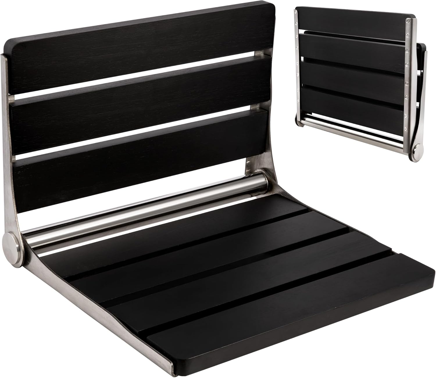 Folding Shower Seat Wall Mounted 400lbs Capacity, 16" x 13" Space Saving Fold Down Bench for Small Shower Spaces, Black