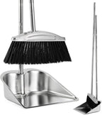 VOOWO Broom with Dustpan Combo Set, 46" Stainless Steel Broom and Dustpan Set for Home, Heavy Duty Dust Pan with Long Handle, Broom for Sweeping Indoor and Outdoor, Kitchen Broom and Dust Pan (Black)