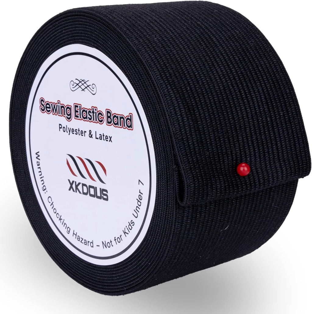 XKDOUS Elastic Band for Sewing, 2 Inch 7 Yards Black Knit Elastic Bands for Sewing Waistband Clothes and Pants Waist, High Elasticity