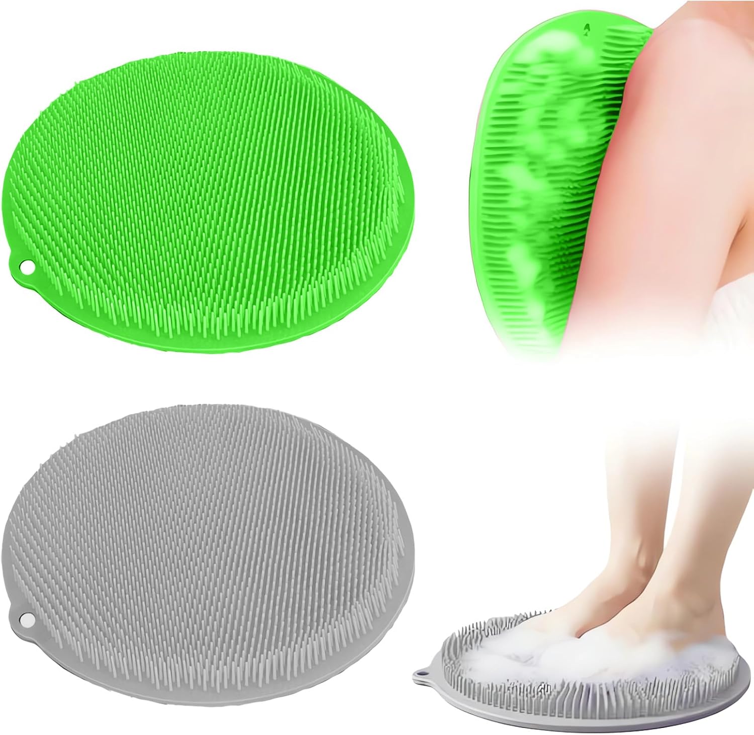 2 Pack Shower Foot Scrubber & Shower Back Scrubber Wall Mounted with Delicate Brush,Gentle Exfoliation Non-Slip Foot Scrubber Mat (Gray and Green)