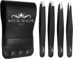 Royal Maede Tweezers Set – Precision Stainless Steel Tweezer Kit for Eyebrows, Ingrown Hair, Splinters & Facial Hair Removal – Professional-Grade, Slant & Pointed Tips for Women & Men