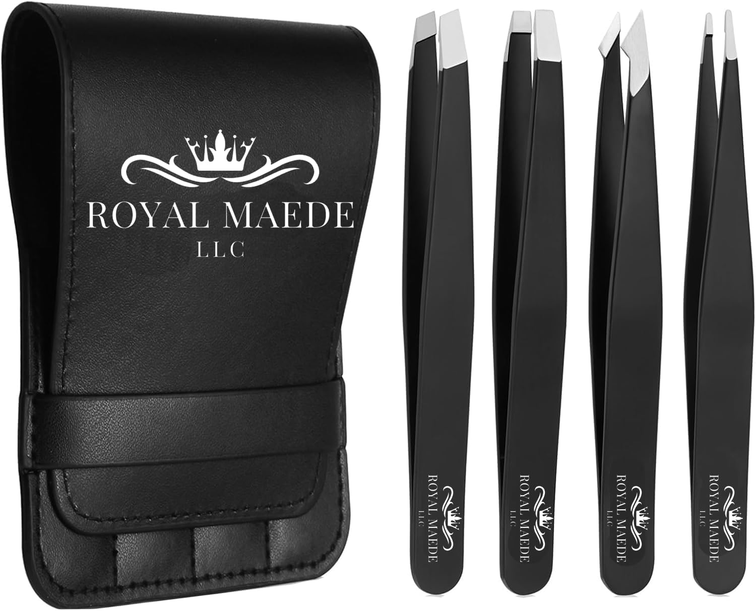 Royal Maede Tweezers Set – Precision Stainless Steel Tweezer Kit for Eyebrows, Ingrown Hair, Splinters & Facial Hair Removal – Professional-Grade, Slant & Pointed Tips for Women & Men