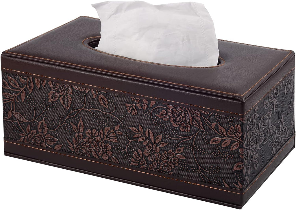 Antique PU Leather Tissue Box Holder Cover Rectangular Napkin Case Dispenser,Home Office Car Tissue Holder with Magnetic Bottom,Facial Tissue Organizer (Retro)