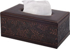 Antique PU Leather Tissue Box Holder Cover Rectangular Napkin Case Dispenser,Home Office Car Tissue Holder with Magnetic Bottom,Facial Tissue Organizer (Retro)