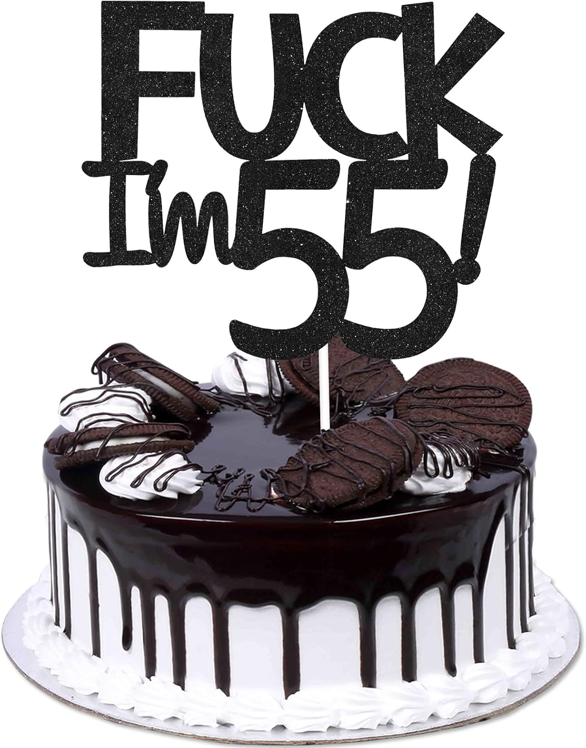 Funny Happy 55 Birthday Cake Topper - Black Glitter Men 55th Birthday Cake Topper - 55th Cake Topper for Women Birthday Party Decoration