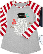 Women Let It Snow T-Shirt Christmas Holiday Snowman Funny O-Neck Raglan Baseball Tops