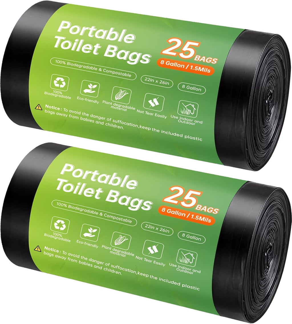 Portable Toilet Replacement Bags, 50 Count, 8 Gallon Capacity, Compostable, Leak-Proof, Durable, Versatile, and Compatible