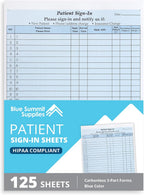 Blue Summit Supplies 125 Patient Sign in Sheets, HIPAA Compliant, Peel Off Adhesive Labels Carbonless 3 Part Forms with, for Privacy in Doctor, Medical, Dental Office, Blue, 125 Pack