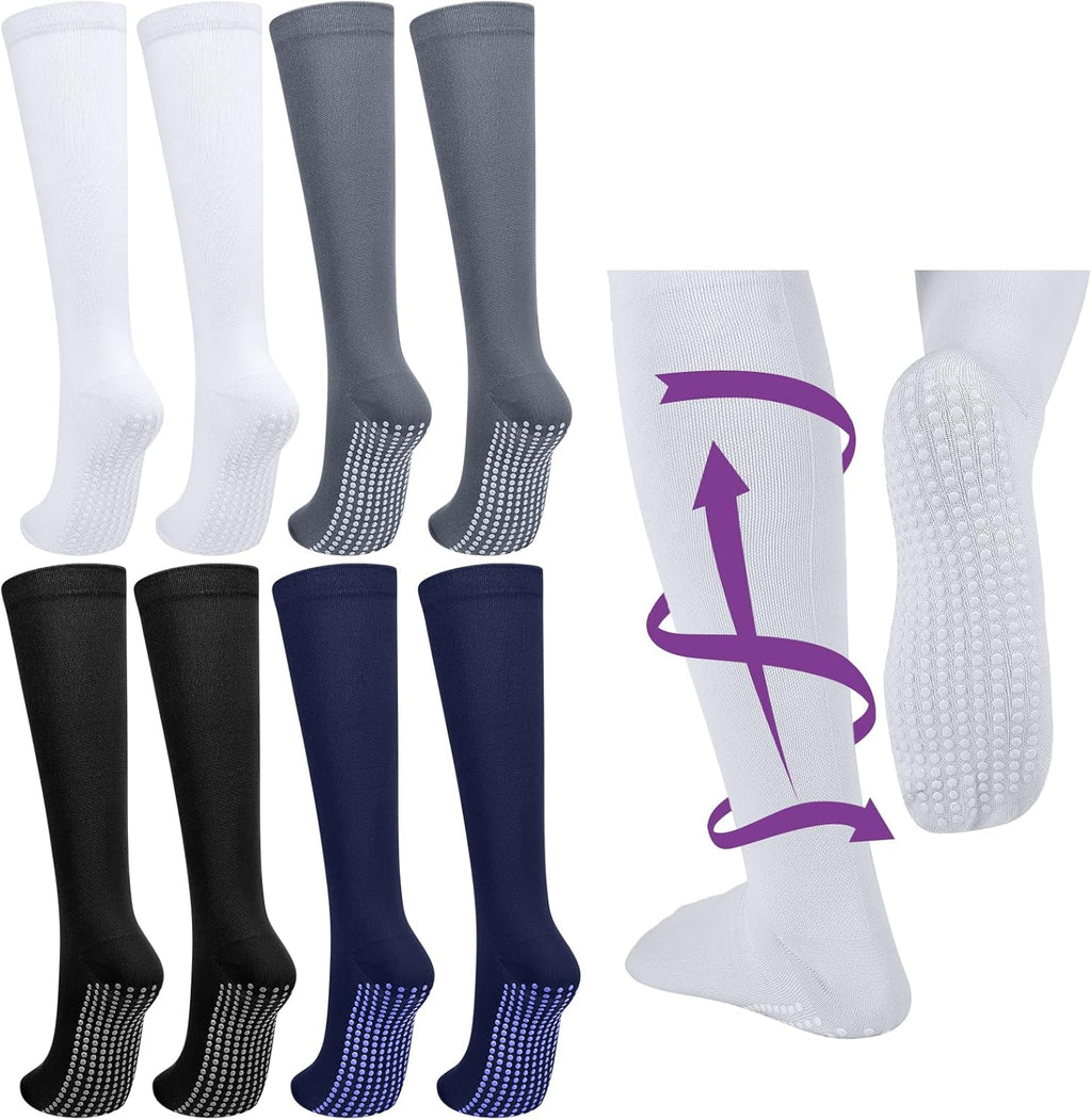 Chicingyou 4 Pairs Non Slip Compression Socks for Women Men 20-30mmhg Knee High Socks with Grips for Pregnant Nurses Edema