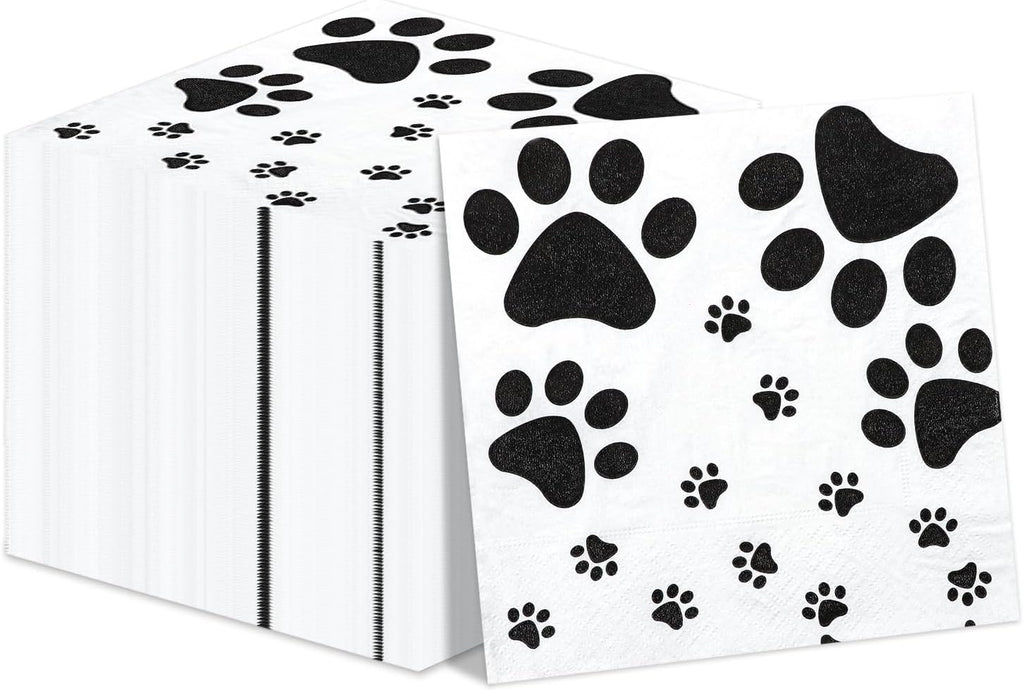 100 Pcs Paw Print Napkins, Paw Print Party Supplies, Puppy Theme Birthday, Table Napkins for Doggy Themed Party, Pets Kid's Birthday, Baby Shower