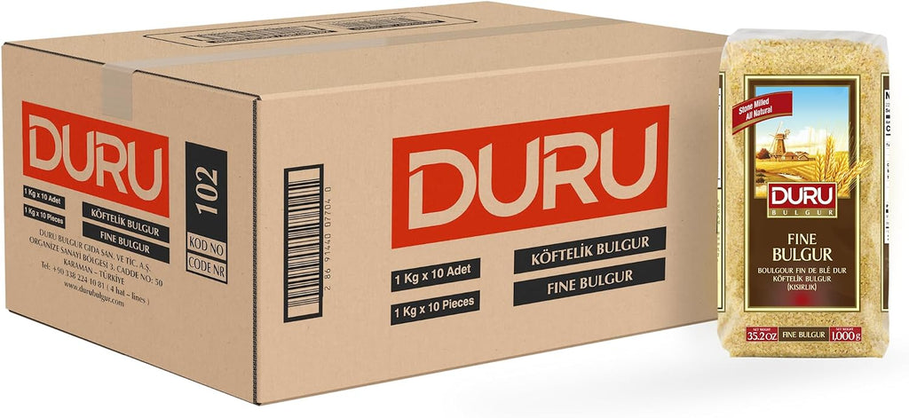 Duru Fine Bulgur, 1 Kg x 10 Pieces, Wheat Berries, 100% Natural and Certificated, High Fiber and Protein, Non-GMO