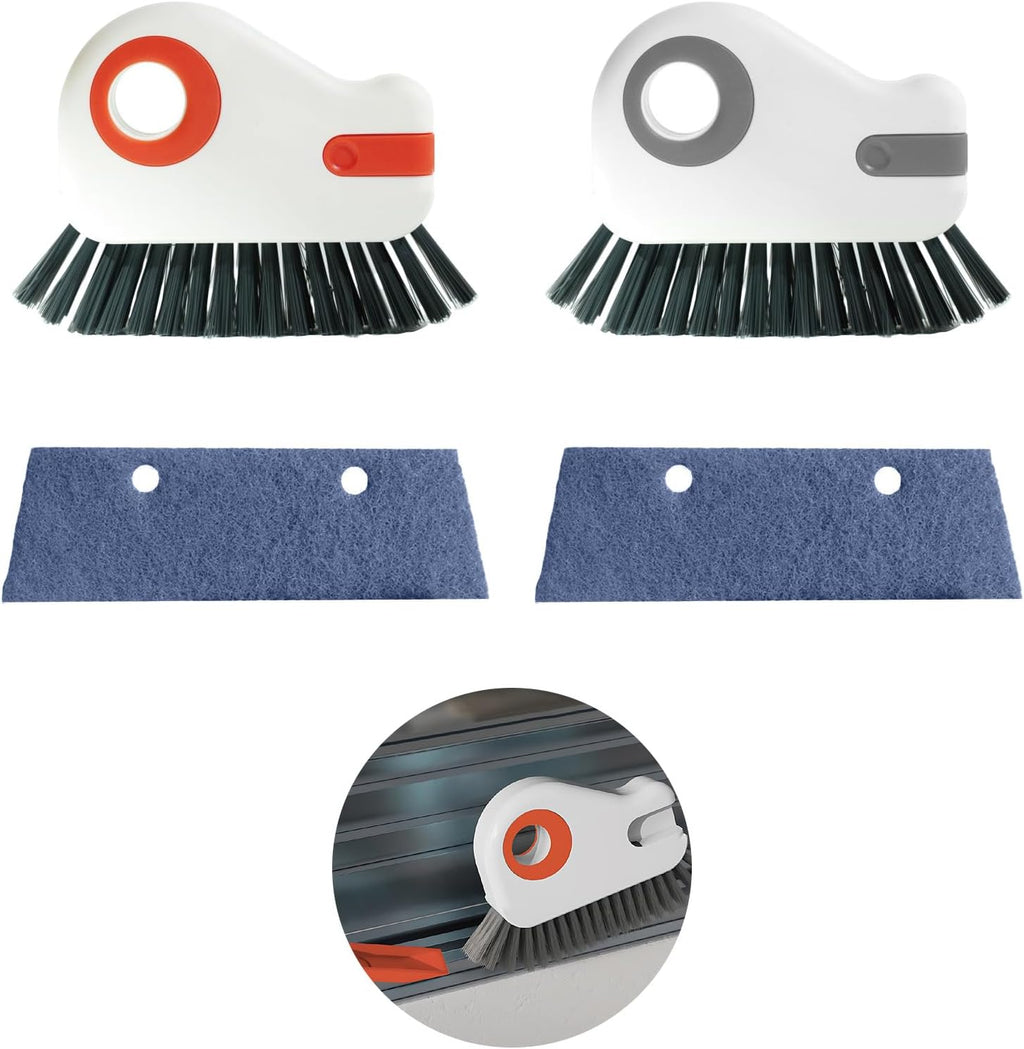 2 Sets Window Track Cleaner Tools, 2-in-1 Groove Cleaning Brush with Scraper & Dustpan, Hard Bristle Crevice Brush for Sliding Door, Window Sill, Shower Seal, Reusable Deep Cleaning Tools