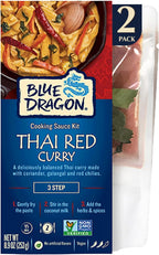 Blue Dragon 3 Step Thai Red Curry Kit - 8.9 oz (Pack of 2) - Pre-Portioned Sachets of Authentic Thai Red Curry Paste, Coconut Milk, & Aromatic Herbs - Gluten Free, Vegan, Non-GMO, No Artificial Flavors