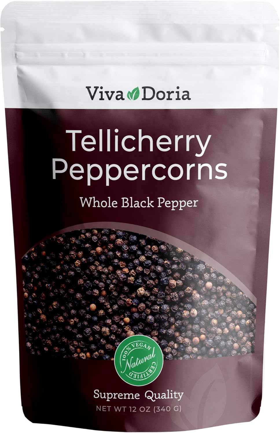 Viva Doria Tellicherry Black Peppercorns, Whole Black Pepper, 12 oz (340g)