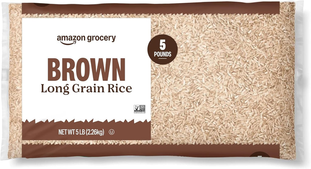 Amazon Grocery, Brown Long Grain Rice, 5 Lb
