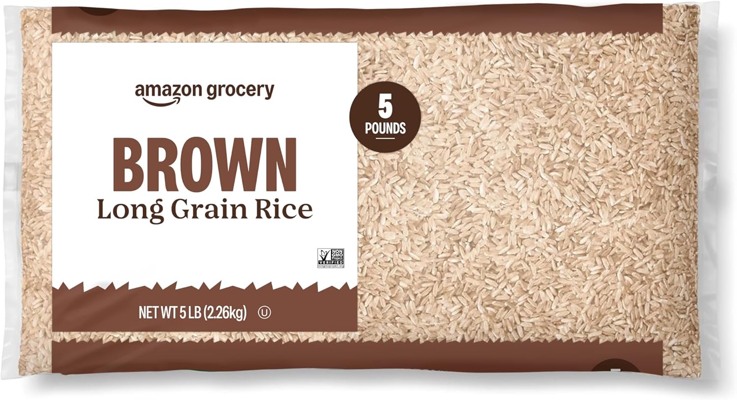 Amazon Grocery, Brown Long Grain Rice, 5 Lb