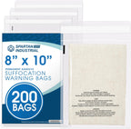 Spartan Industrial - 8” X 10” (200 Count) Self Seal Clear Poly Bags with Suffocation Warning for Packaging, Clothing, and Fulfillment - Permanent Adhesive