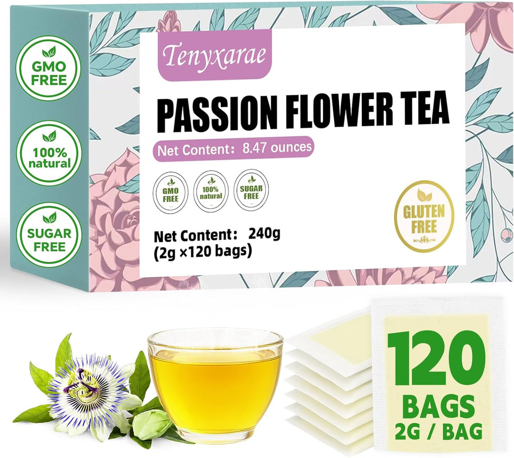 Passion Flowers Tea Bags-120 Teabags, 2g/Bag, Made with 100% Natural Passion Flowers. Helps with Sleep Support and Digestion | Caffeine-Free | Sugar-Free | Gluten-Free | Vegan. Eco-Friendly Tea Bags