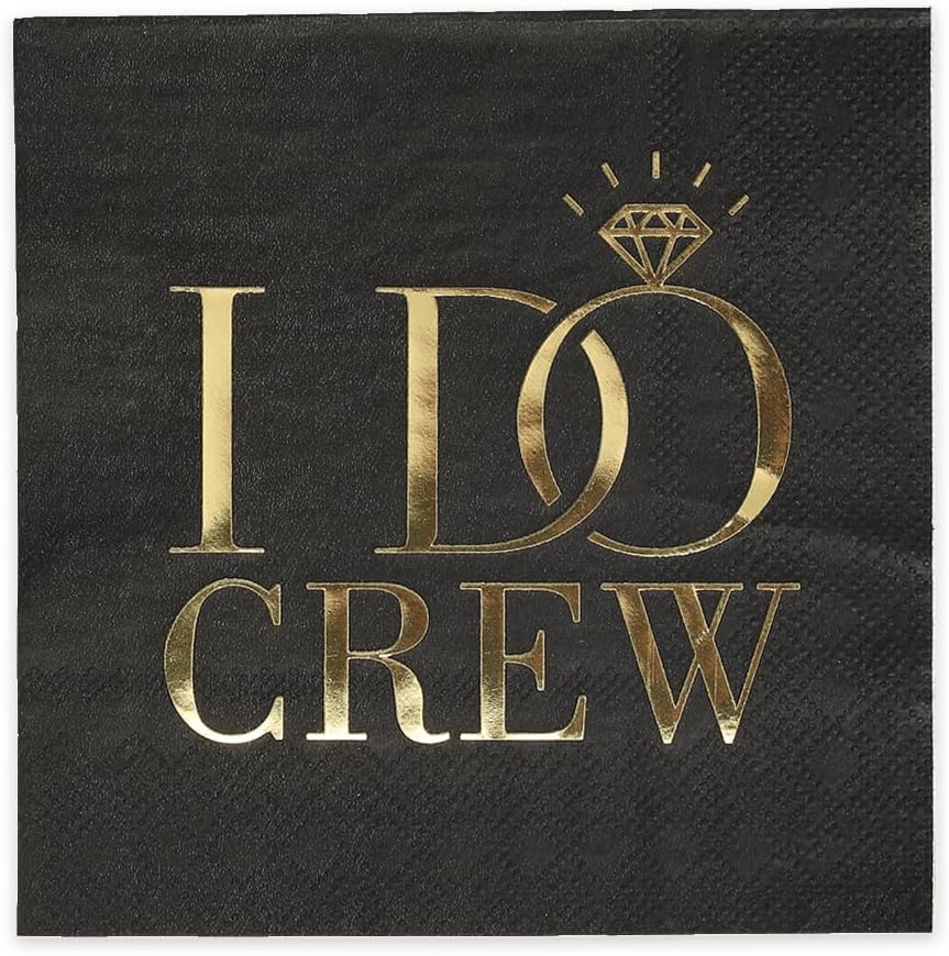 Masterpiece I Do Crew Gold Foil Beverage Napkins / 50 Square Cocktail Napkin Set With Shiny Gold Foil / 4 3/4" x 4 3/4" Square Elegant Napkin Pack/Bachelorette Bridal Shower Wedding Party Supplies